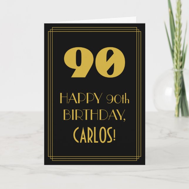 Carte 90e anniversaire ~ Art Déco Inspiré Look "90" & No (Devant)