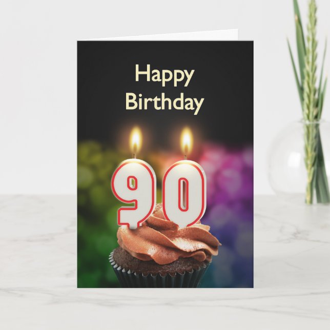 Carte 90e anniversaire avec gâteau et bougies (Devant)
