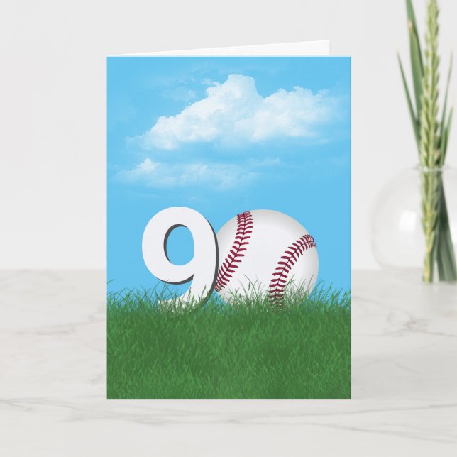 Carte 90e Anniversaire Baseball En Herbe Verte (Devant)
