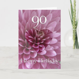 Carte 90e anniversaire - Coeur floral+Chrysanthème