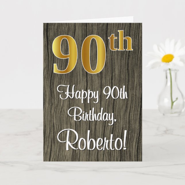 Carte 90e anniversaire : Elégant Faux Gold Look #, Faux  (Petite plante)