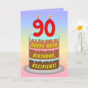 Carte 90e anniversaire — Fun Cake & Candles, avec nom pe
