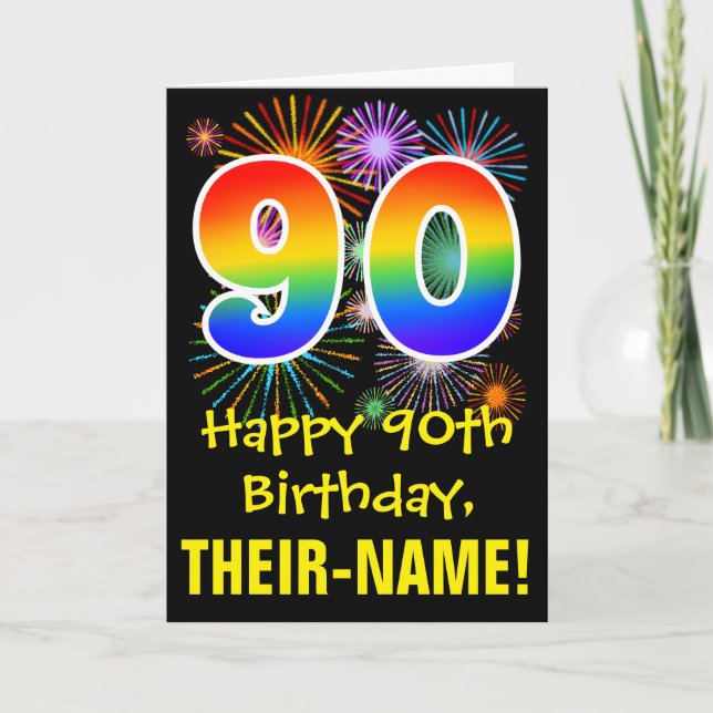 Carte 90e anniversaire : Fun Motif Fireworks + Rainbow 9 (Devant)