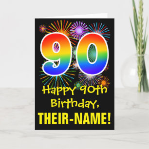 Carte 90e anniversaire : Fun Motif Fireworks + Rainbow 9