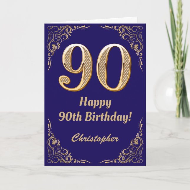 Carte 90e anniversaire Marine Parties scintillant bleu e (Devant)