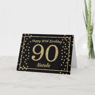 Carte 90e anniversaire Parties scintillant Noir et Or Ca