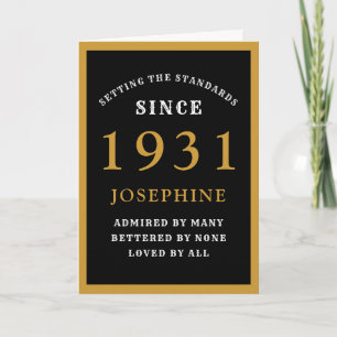Carte 90e anniversaire personnalisé 1931 Black Gold Chic