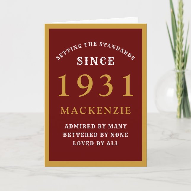 Carte 90e anniversaire personnalisé 1931 chic en rouge e (Devant)