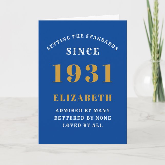 Carte 90e anniversaire personnalisé Né en 1931 Blue Gold (Devant)