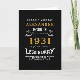 Carte 90e anniversaire personnalisé Né en 1931 Noir Vint