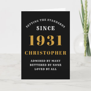Carte 90e anniversaire personnalisé Né en 1931Black Gold
