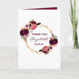 Carte 90e anniversaire photo Merci floral bordeaux