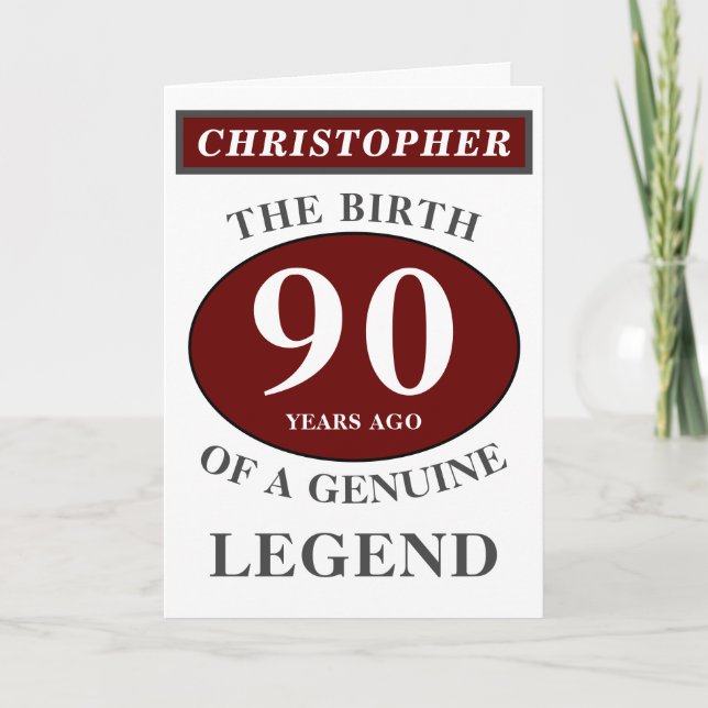 Carte 90e anniversaire Red Genuine Legend Ajouter votre  (Devant)