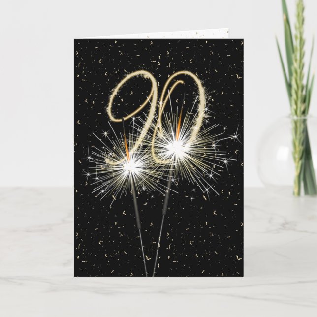 Carte 90e anniversaire Sparkler en noir (Devant)