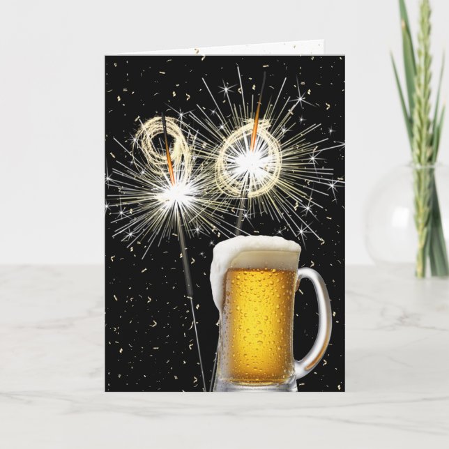 Carte 90e anniversaire Sparklers avec Beer Mug (Devant)