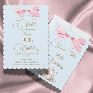 Carte 90e anniversaire Thé et tartes Elegant Bow Invitat