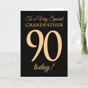 Carte 90ème effet or sur Black pour grand-père Anniversa