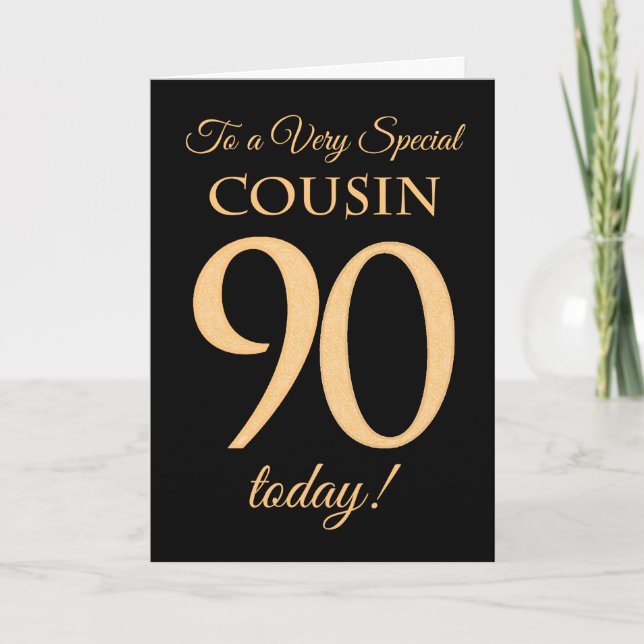 Carte 90ème effet Or sur Noir, pour Anniversaire Cousin (Devant)