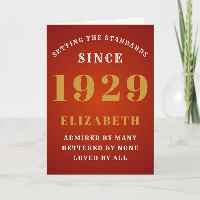 Carte 90th Birthday Standards Born 1929 Ajouter Votre No (Devant)