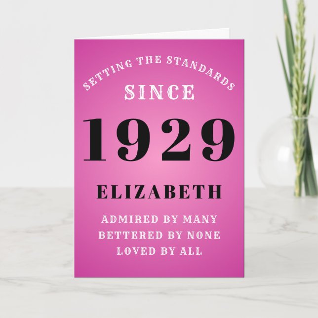 Carte 90th Birthday Standards Born 1929 Ajouter Votre No (Devant)