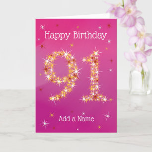 Carte 91e anniversaire - 91 en étoiles - rose/pourpre -