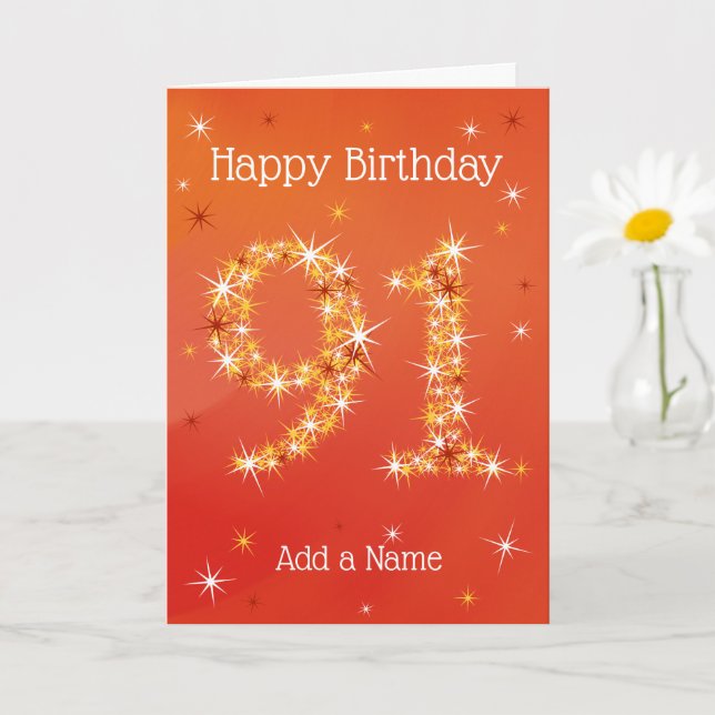 Carte 91e anniversaire - 91 en étoiles - Rouge - 91 ans (Petite plante)