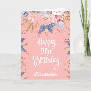 Carte 91e anniversaire Aquarelle Botanique Rose Floral