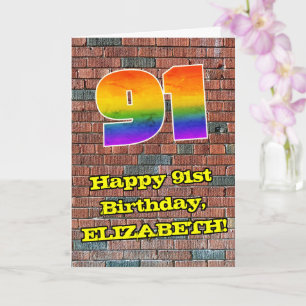 Carte 91e anniversaire : Arc-en-ciel amusant inspiré par