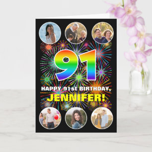 Carte 91e anniversaire : Arc en ciel amusant #, Nom pers