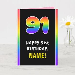 Carte 91e anniversaire : Arc-en-ciel coloré # 91, Nom pe