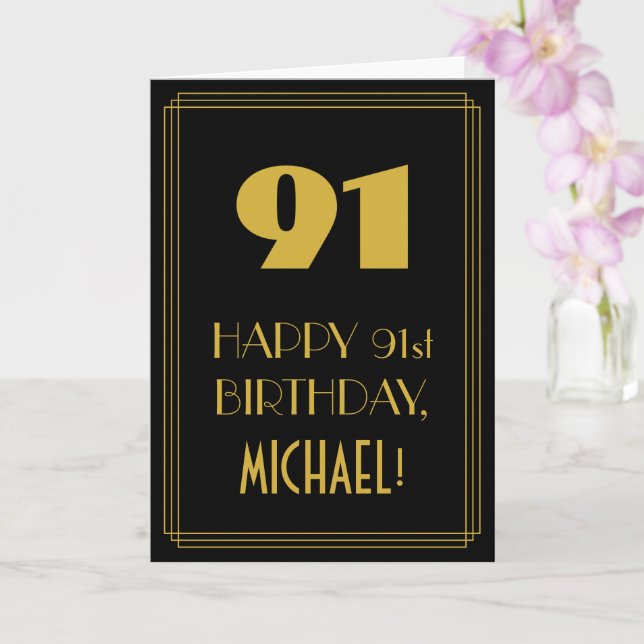 Carte 91e anniversaire - Art Déco Inspiré Look "91" & No (Orchidée)