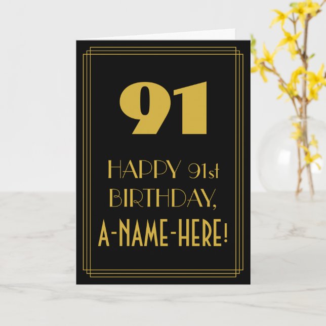 Carte 91e anniversaire ~ Art Déco Inspiré Look "91" & No (Fleur jaune)