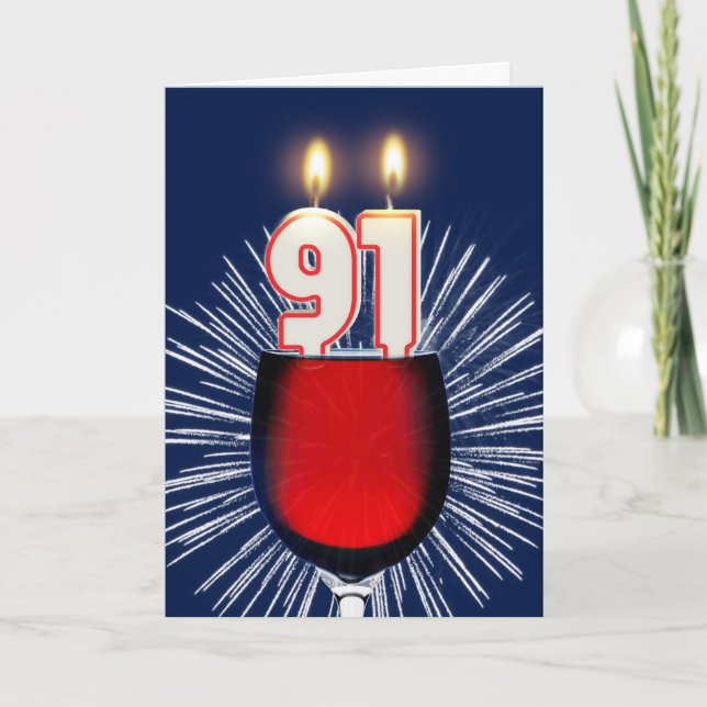 Carte 91e anniversaire avec vin et bougies (Devant)