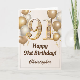 Carte 91e anniversaire Ballons d'or et Confetti Annivers