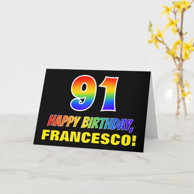 Carte 91e anniversaire : Bold, amusant, simple, arc-en-c (Fleur jaune)