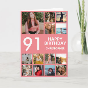 Carte 91e anniversaire Collage photo 13 photos rose et b