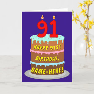 Carte 91e anniversaire : Fun Cake and Candles + Nom pers