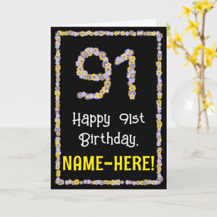 Carte 91e Anniversaire : Nombre de fleurs florales, nom 