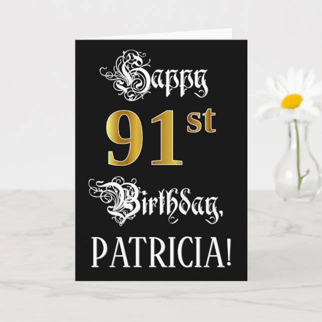 Carte 91e anniversaire — Script fantaisie; Faux Gold Loo (Petite plante)