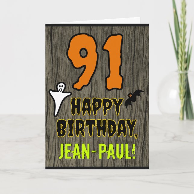 Carte 91e anniversaire : Thème d'Halloween Éffrayant, No (Devant)
