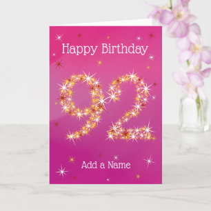 Carte 92e anniversaire - 92 en étoiles - rose/pourpre - 