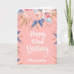 Carte 92e anniversaire Aquarelle Botanique Rose Floral