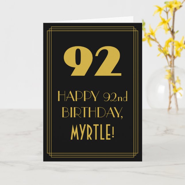 Carte 92e anniversaire ~ Art Déco Inspiré Look "92" & No (Fleur jaune)