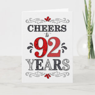 Carte 92e anniversaire Cheers en Motif noir blanc rouge