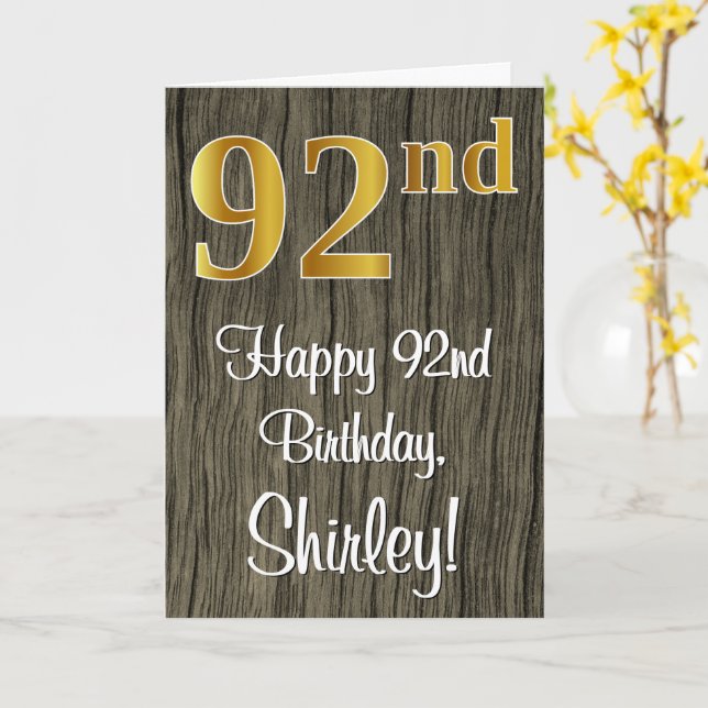 Carte 92e anniversaire : Elégant look d'or Faux #, Faux  (Fleur jaune)