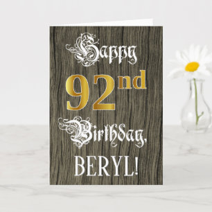 Carte 92e anniversaire : Faux Gold Look + Faux Wood Moti