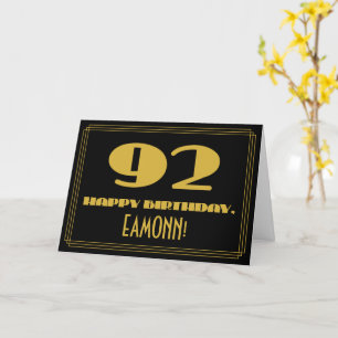 Carte 92e anniversaire : Nom + Art Déco Inspiré Look "92