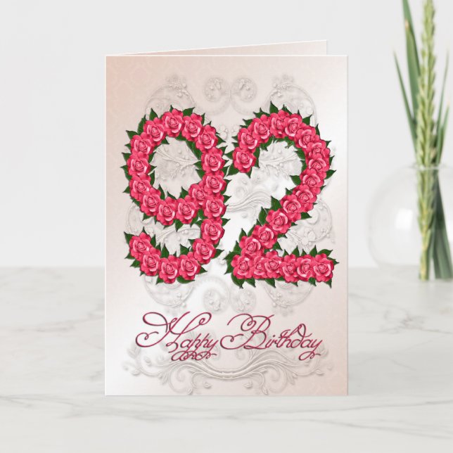Carte 92ème anniversaire avec rose et feuille (Devant)