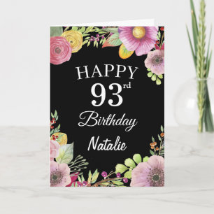 Carte 93e anniversaire Aquarelle Florale Fleurs noir Car
