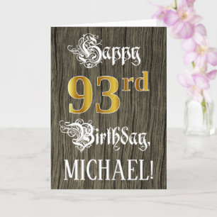 Carte 93e anniversaire : Faux Gold Look + Faux Wood Moti